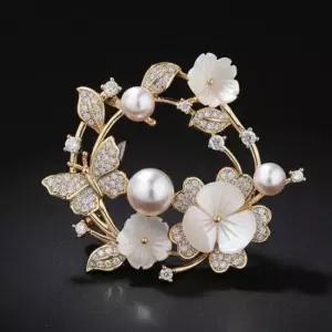 브로치 지르코니아 진주 원형 골드 꽃 전통장신구 여성브로치 한복장신구 한복액세서리