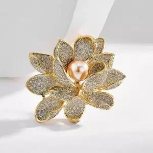 연꽃 골드 지르코니아 브로치 핑크골드 포인트브로치 한복장신구 밍크브로치