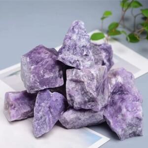 천연 크리스탈 명상 보석 거친 돌 보라색 Lepidolite 보석 치유 광물 표본 홈 장식