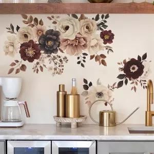 우아한 모란 장미 꽃 벽 스티커 사시노라 예술 장식 탈부착 가능한 비닐 껍질 및 스틱 거실 침실 주방
