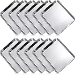 Zopeal 12피스 베이킹 시트 팬 쿠키 세트 오븐 스테인리스 스틸 트레이 논스틱 소형 서빙 케이크 토스터