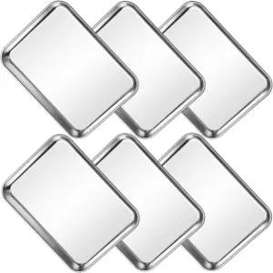 CACOLES 스테인리스 스틸 베이킹 시트 팬 세트 6개 쿠키 금속 오븐 트레이 토스터 오븐용 요리 이지 클린