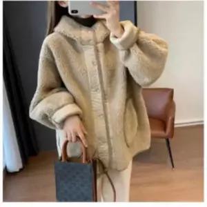 보온 후리스 뽀글이 후드 점퍼 여성 겨울 여성점퍼 뽀글이후리스 가죽점퍼 따뜻한점퍼