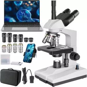 코키옵티코 프로페셔널 삼안 현미경 40X-5000X 배율 듀얼 기계 스테이지가 있는 실험실 등급 및 HD USB