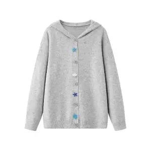 여자 후드 가디건 카디건 쇼트 보들보들 부드러운 스웨터 별 단추 슬림핏 상의 ST1