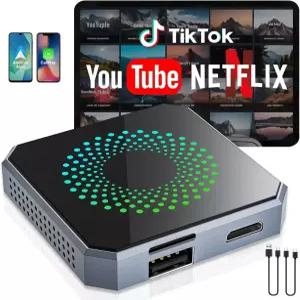 넷플릭스/유튜브가 포함된 5-in-1 무선 카플레이 및 안드로이드 오토 어댑터 [4K HDMI 출력 화면 미러링