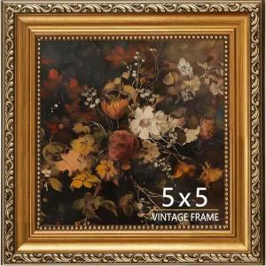ASTRDECOR 5x5 빈티지 골드 액자 HD 유리가 있는 화려한 앤티크 테이블탑 또는 벽 디스플레이를 위한