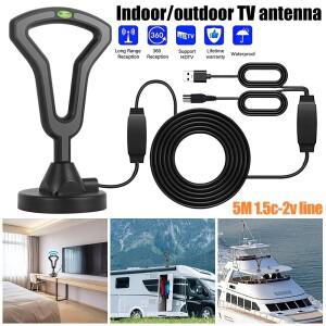 디지털 HD TV 안테나 VHF/UHF 37DBI 실내 증폭 안테나 울트라 HDTV 4K 1080P ATSC/DVB-T/ISDB 신호 부스터