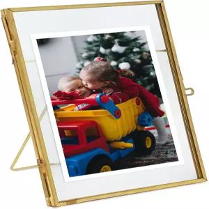 원타이 골드 액자 - 책상용 4x6 앤티크 황동 엽서 눌린 꽃을 위한 작은 유리 플로팅 버티컬 (4 * 6 세로)