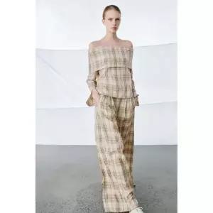 ZARA ZW 컬렉션 체크 탑 - 베이지 {QHJ}