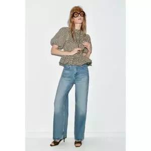 ZARA 허니콤 깅엄 체크 탑 - 브라운 / 크림 {QHJ}