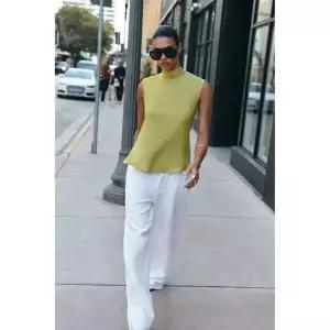 ZARA 리본 새틴 탑 - 피스타초 {QHJ}