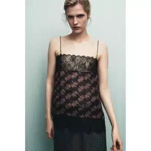 ZARA 100% 비스코스 레이스 패턴 탑 - 네이비 {QHJ}