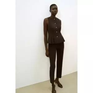 ZARA 페플럼 플랫 프론트 베스트 - 브라운 {QHJ}