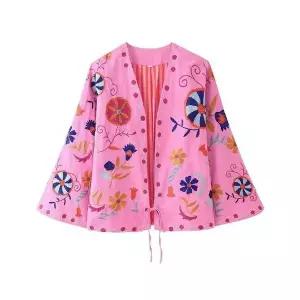 여성 자켓 린넨마 재킷 가을 스트리트 브이넥 면마 자수 코트 MF3