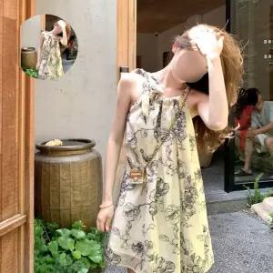 (제스트)소재 쉬폰 홀터넥 플라워 레이스 슬리브리스 원피스