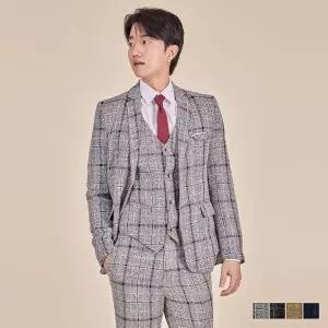[알티피아]ToB 댄디 체크 남자 자켓 조끼 바지 정장세트(4color) 교 면접복장
