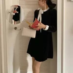 벨벳 배색 데이트룩 연말모 A라인원피스