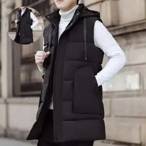 하이넥 남자 롱 롱패딩 패딩조끼 캐주얼 베스트 후드