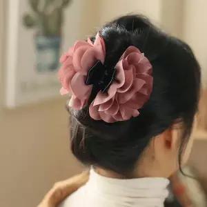 [셀러에이드]엔젤슈슈 쉬폰 플라워 집게핀 반묶음 올림머리핀 국산