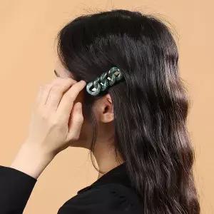 [셀러에이드]엔젤슈슈 마블링 체인 앞머리 집게핀 그린 앞머리핀