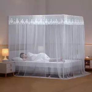 레이스 커튼형 침대 모기장 180x200cm 인디블루 케노