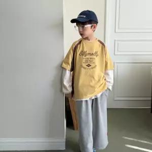 배색 오버핏 반팔티 키즈 주니어 아동