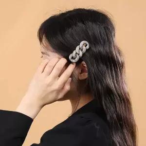 엔젤슈슈 마블링 체인 앞머리 집게핀 그레이 일자핀