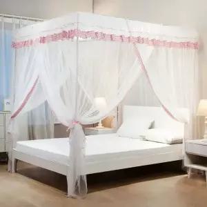 [콩심팥심]체크 커튼형 침대 모기장 180x200cm 핑크 실내방충 침