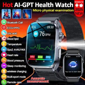 2025 새로운 AI 진단 심전도 건강 스마트워치 남성 혈압 지질 요산 AI-GPT 지능형 Q&A 건강 스마트워치 남
