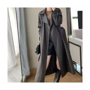 여자 셀럽 가죽 코트 롱 PU 봄가을 미디 트렌치 빈티지 SPO마켓3