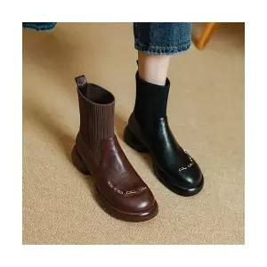 엘럽 여자 웨지힐 플랩 니트 양말 부츠 양가죽 컴포트 라운드 통굽 스판 원템5