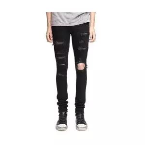 지니코코 남성 슬림핏 청바지 스키니 블랙 가죽 플리츠 디스트로이드 바지 스판 ADOR1