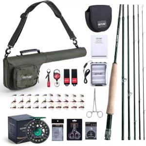 고투어 플라이 낚싯대 및 릴 콤보와 로드 기어 케이스 9피트 4피스 프리 스풀 라인 리더 티펫 포스프 니퍼