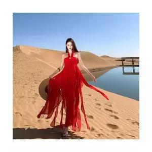 EAMT 여성 바캉스 롱 스커트 홀터넥 나시 언발 시폰 원피스 YJ1