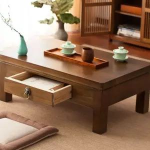 복고풍 티테이블 원목 서랍 다과상 다도 소반 미니 직사각 전통 찻상