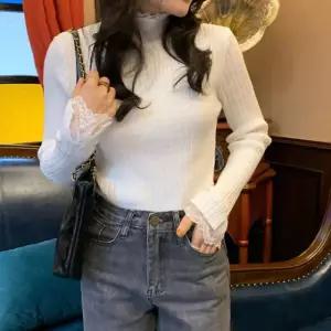 덴하트 선물용 골지 소매 레이스 여성 티셔츠 포인트 니트 반팔