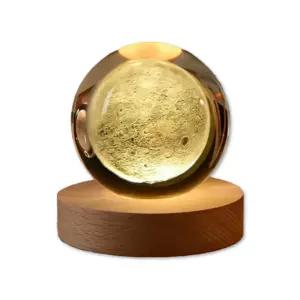 인테리어조명 달 무드등 원목받침형 USB타입 크리스탈