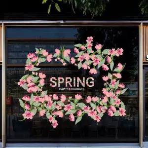 화환 창문스티커 플라워 핑크 유리창 가게 매장 SPRI 리스 대형 정전기시트