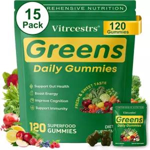 그린 데일리 구미 슈퍼 스피룰리나 클로렐라 프리바이오틱 섬유 소화 및 장 을 위한 과일 채소 적응제