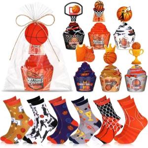 포인코어 남성용 농구 컵케이크 양말 6켤레 크리스마스 선물용 선물 용품