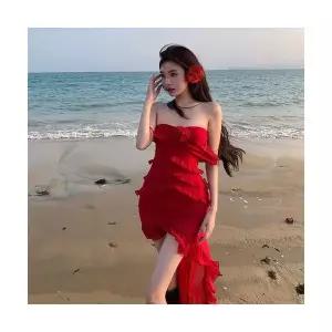 에네로 여자 쉬폰 시폰 원피스 여름 바캉스 롱 드레스 프렌치 프릴 드레이프 언발란스 스커트 UNO5