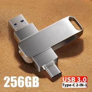 USB 3.0 플래시 드라이브 64GB 128GB 256GB 2-in-1 OTG 펜 메탈 메모리 스틱 듀얼 C