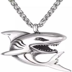 남성용 양건 은상아리 펜던트 체인 목걸이 여성용 펑크 오션 프로젝트 상어 해양 동물 물고기