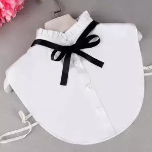 러플 리본 페이크 카라 넥레이어드 행커치프 여성 블라우스 포인트