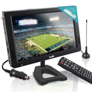 Rywob 10인치 휴대용 TV USB/SD/HDMI 입력이 있는 배터리 캠핑 자동차 주방 여행 비상 블랙 스탠드 포함 미니 1080P LCD 화면