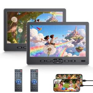 펠레만 10.6인치 듀얼 차량용 DVD 플레이어(흡입형 디스크 포함) 헤드레스트 마운트로 동일한 또는 두 가지 다른 영화 재생 1080P 비디오 지원 HDMI 입력 전 지역 USB/Sync TV