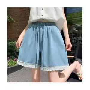 EAMT 여자 청반바지 와이드 청바지 하이웨스트 레이스 캐주얼 반바지 일자 5부 바지 붐 EUNG1