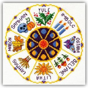 올해의 카운트된 크로스 스티치 키트 휠 - DIY 핸드 자수 세트 이교도 켈트 위칸 달력 마녀 디자인 패턴