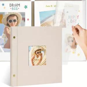 창문이 있는 10x10인치 리모우 리넨 셀프 접착 사진 앨범 웨딩 추억 및 가족 기념품을 위한 20페이지